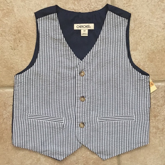 Striped Navy Blue and White Seersucker Vests